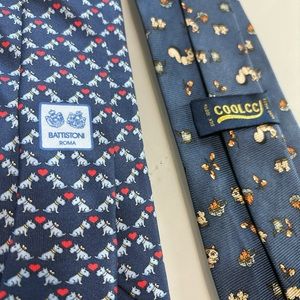 BATTISTONI & COOLCC PURE MENS SILK NECKTIE TIES LOT OF 2